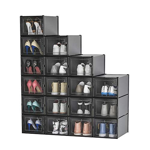 Foldable Plastic Shoe 18pcs black 18 Pack Stackable Shoe Storage Boxes